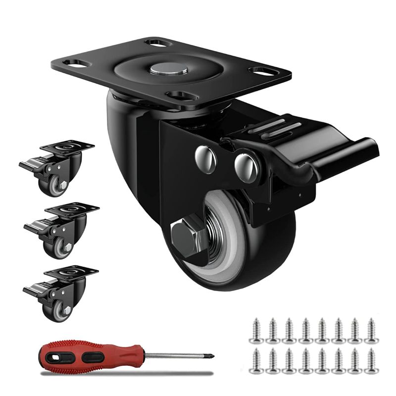 Photo 1 of 2 Inch Swivel Casters, 2" Heavy Duty Plate Caster with 600 lbs Load, Dual Locking with 360 Degree Rotation, No Noise Locking Casters Set of 4 with Screws and a Screwdriver
