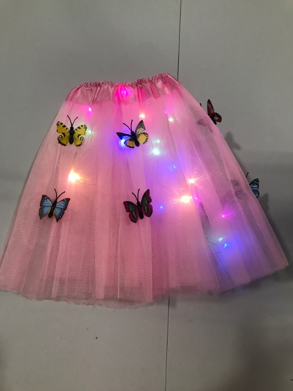 Photo 2 of Girls Kids Child LED Light up Tutu Butterfly Glow Skirt Flower Wreath Headbands Birthday Gift Neon Party Costume Set 2-7year
