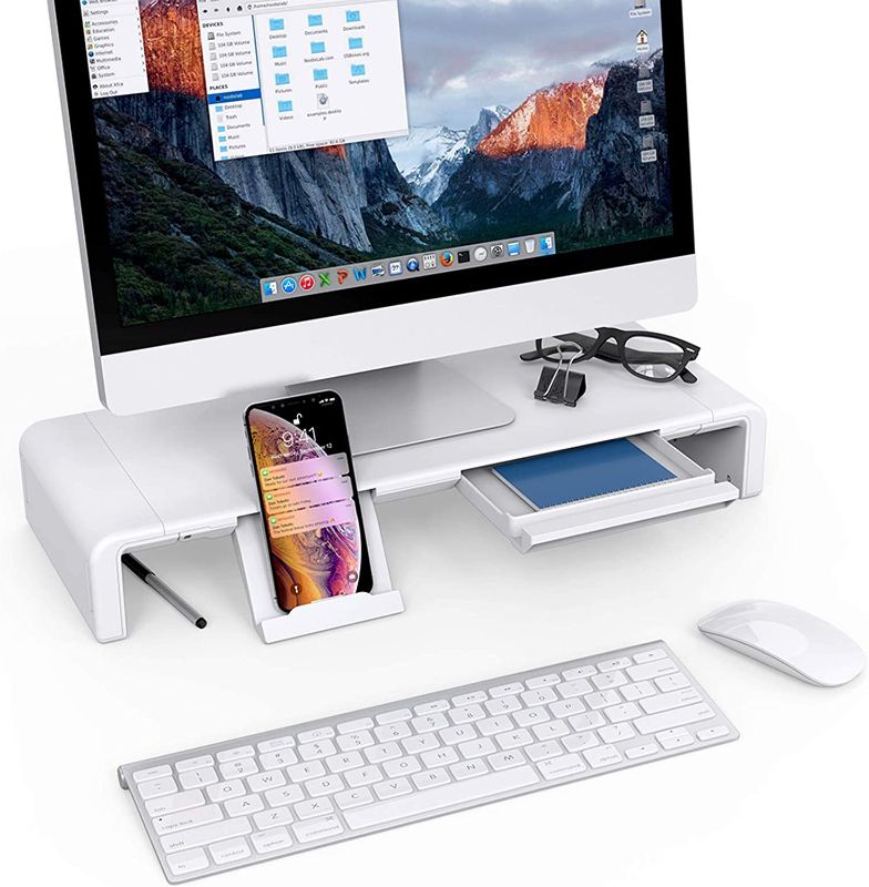 Photo 1 of Monitor Stand Riser, Klearlook Maximized Clarity Foldable Computer Monitor Stand, Adjustable Computer Stand Desk Organizer with Storage Drawer, Tablet Phone Stand for Laptop PC Printer (White)
