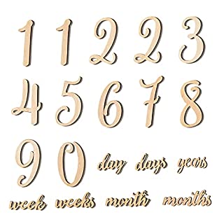 Photo 1 of 19 Pcs Baby Milestone Numbers Wooden Milestones Newborn Photography Prop Wooden Milestone Monthly Card (B09C7RQBG3)
