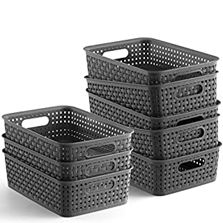 Photo 1 of [ 8 Pack ] Plastic Storage Baskets - Small Pantry Organization and Storage Bins - Household Organizers for Laundry Room, Bathrooms, Bedrooms, Kitchens, Cabinets, Countertop, Under Sink or On Shelves (B09MQFRZHC)
