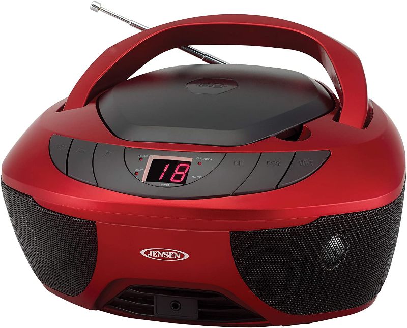 Photo 1 of Jensen CD-475R Portable Sport Stereo Boombox CD Player with AM/FM Radio and Aux Line-in & Headphone Jack (Red)
