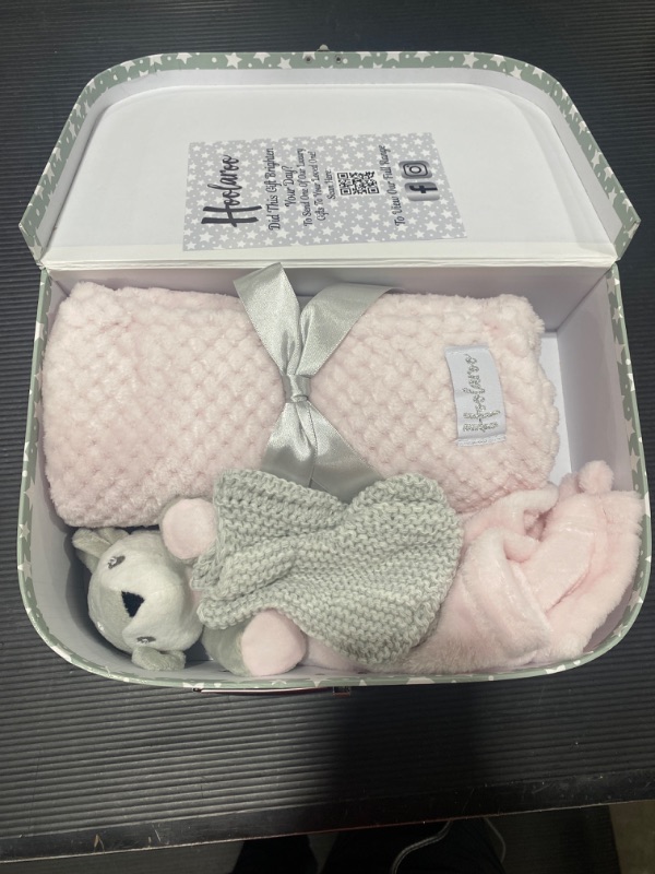 Photo 2 of Baby Gift Set Baby Blanket New Born Baby Gift Baby Deer Fawn Security Blanket Soft Fleece, Suitcase Keepsake Box Knit Booties & Baby Gift Basket – Baby Girl Gifts for Baby Shower & Newborn Baby Lovey
