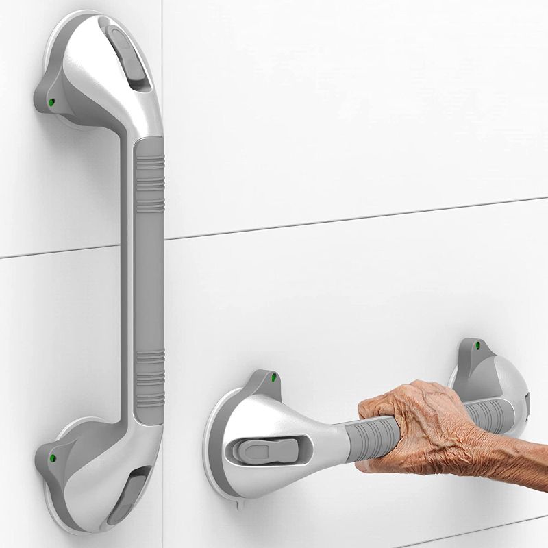 Photo 1 of AquaChase 2-Pack 17“ Suction Shower Grab Bar with Indicators, Tool-Free Installation, Steady Handle for Balance Assist for Bathtub, Toilet, Bathroom, Dual Tone, Silver/Grey
