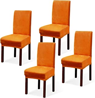 Photo 1 of Argstar 2,4,6 Pack Dining Rooms Chairs Covers Velvet, Chair Cover in Dining Room Velvet, Parsons Chair Slipcover Velvet, Armless Chair Cover for Dining Room, Kitchen Chair Cover Set of 4, Orange
