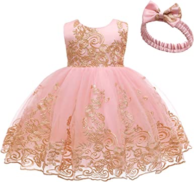 Photo 1 of Big Bowknot Sequins Toddler Baby Girls Embroidered Lace Dresses with Headwear size unknow 