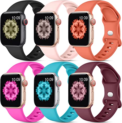 Photo 1 of [6 Pack] SNBLK Compatible with Apple Watch Band 38mm 40mm 41mm 42mm 44mm 45mm 49mm for Women Men, Soft Silicone Wrist Bands 