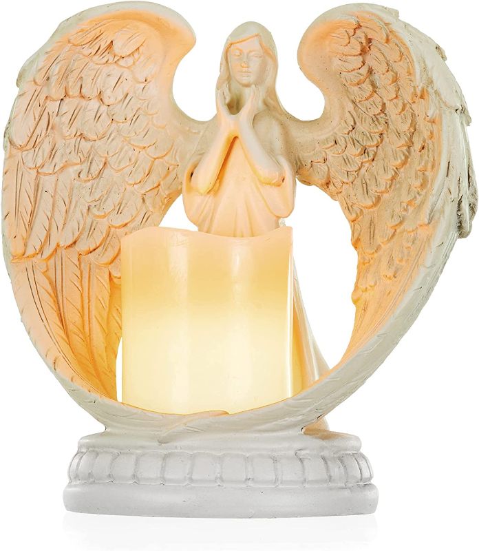 Photo 1 of Angel Statue Tea Light Holder - Blessing Angel Figurine Candle Holder for Garden Home Altar Shelf Decor Favors Sympathy Gift Memorial Tribute Remembrance Funeral Decoration