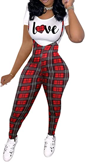 Photo 1 of [Size L/XL] ksotutm Two Piece Outfits for Women Sexy Letter Print Top and Long Pants Set Houndstooth Jumpsuits Tracksuit