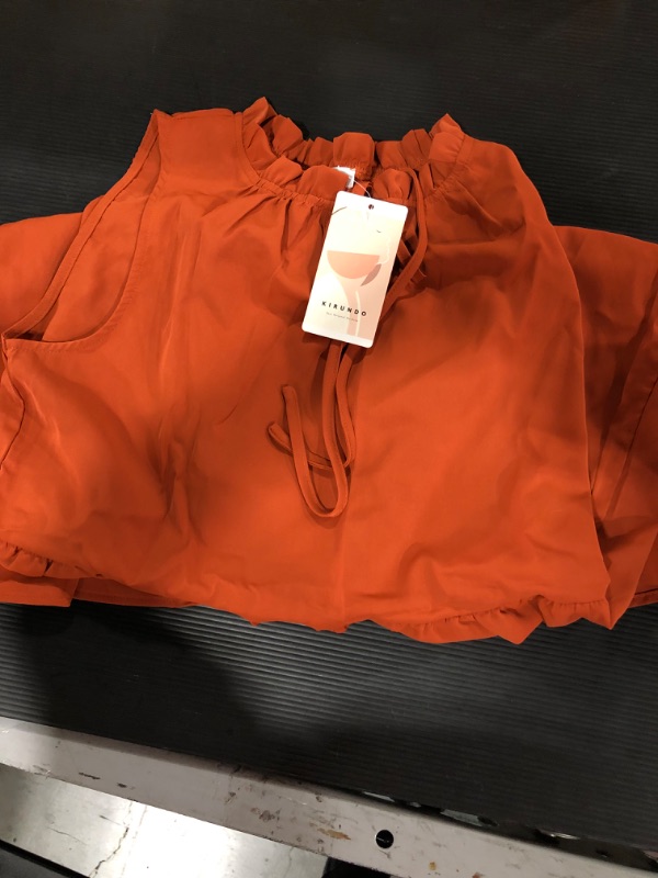 Photo 1 of ( Size s ) KIRUNDO Women’s Summer Sleeveless Mini Dress Solid Crew Neck Tie Neck High Waist Ruffle Hem A-Line Flowy Pleated Short Dress