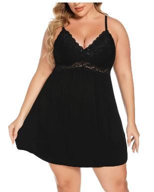 Photo 1 of ( Size 3XL ) Ababoon Plus Size Lingerie for Women Lace Modal Chemises Nightgown V-Neck Full Slip Babydoll Sleepwear Size 16-24 Plus