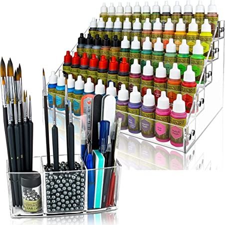 Photo 1 of Acrylic Paint Organizer & Paint Brush Holder (Pewter Beads). Perfect for Craft & Hobby Paint Storage. The Acrylic Paint Rack fits 2oz Acrylic Paint Bottles, Paint Tubes, Miniature Paints & more.
