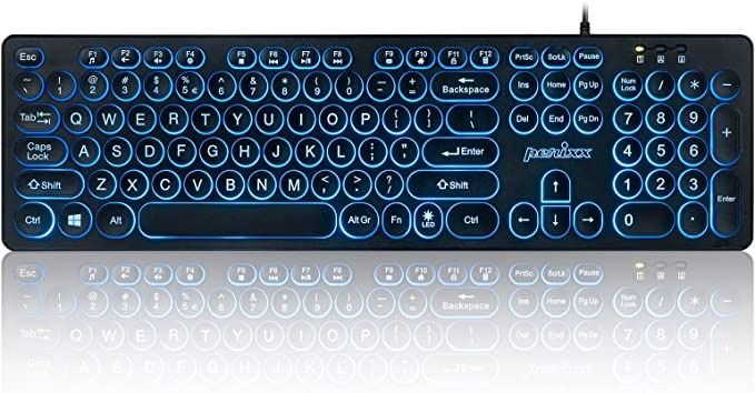 Photo 1 of Perixx PERIBOARD-317R Wired Backlit USB Keyboard - Big Print Letter - Tri-Color Illuminated LED - Stylish Round Keycaps - US English
