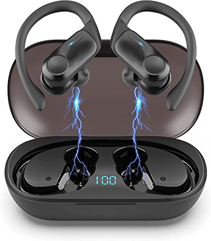 Photo 1 of Sports Wireless Earbuds, Hadisala Bluetooth 5.1 Ear-Hooks Headphones with Mic Deep Bass, IPX7 Waterproof Noise Reduction LED Display in Ear Earphone, 50H Playtime with Charging Case for Gym Running
