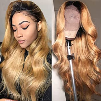 Photo 1 of YiweYowe 1b27 Lace Front Human Hair Wigs Wavy Brazilian Remy Hair Wigs For Black Women Tow Tone Wig Honey Blonde Human Hair Wigs Wet Wavy Closure Wig 20 Inches

