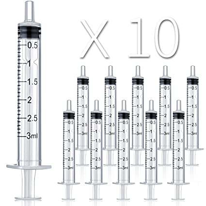 Photo 1 of 10 Pack 3ml/cc Plastic Syringe Liquid Measuring Syringe Tools Individually Sealed with Measurement for Scientific Labs, Measuring Liquids, Feeding Pets, Medical Student, Oil or Glue Applicator (3ML) UNOPENED
