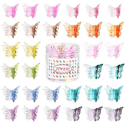 Photo 1 of 50 Pieces Butterfly Hair Clips Mini Hair Clips, Tiweio Small Hair Claw Clips Pastel Hair Clips Mini Cute Hair Accessories Clips for Hair 90s Women Girls with Box Package, 12 Assorted Gradient Colors
