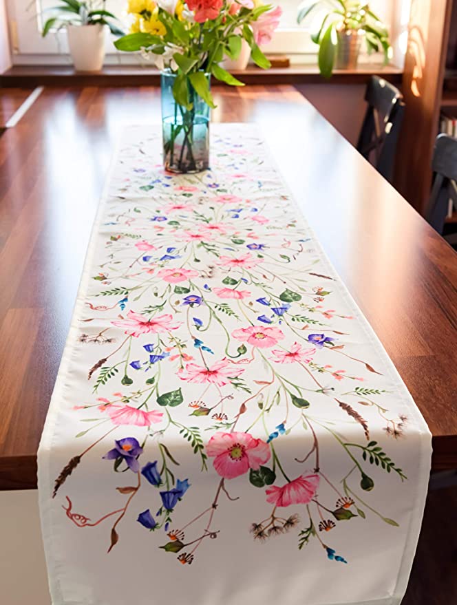 Photo 1 of AHOLTA DESIGN Finest Floral Coloring Easter Table Runner Summer Table Cover Non-Iron Stain Resistant- Table Runner Kitchen Dining Room Spring Dinner Easter Wedding Decorations Table Runner 14"x60"
