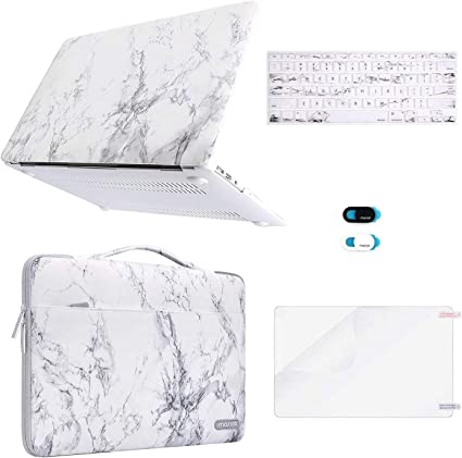 Photo 1 of MOSISO Compatible with MacBook Air 13 inch Case (A1369 A1466, Older Version 2010-2017 Release), Plastic Hard Shell Case&Carrying Sleeve Bag&Keyboard Cover&Webcam Cover&Screen Protector, White Marble
