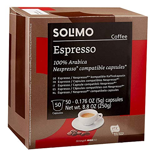 Photo 1 of Amazon Brand - Solimo Espresso Capsules 50 CT, Compatible with Nespresso Original Brewers
