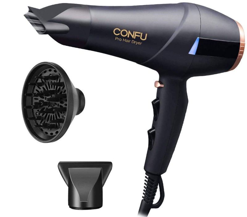Photo 1 of 1875W Fast Drying Hair Dryer CONFU Lightweight Low Noise Blow Dryer with 2 Speed 3 Heat Cool Setting Nozzle Diffuser ETL Certified