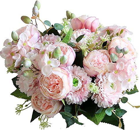 Photo 1 of ASTRYAS Artificial Flowers, 2 Bundles Pink Artificial Peonies Fake Peony Bulk Silk Flower Arrangements Centerpieces Table for Cemetery Home Office Party Wedding Decoration