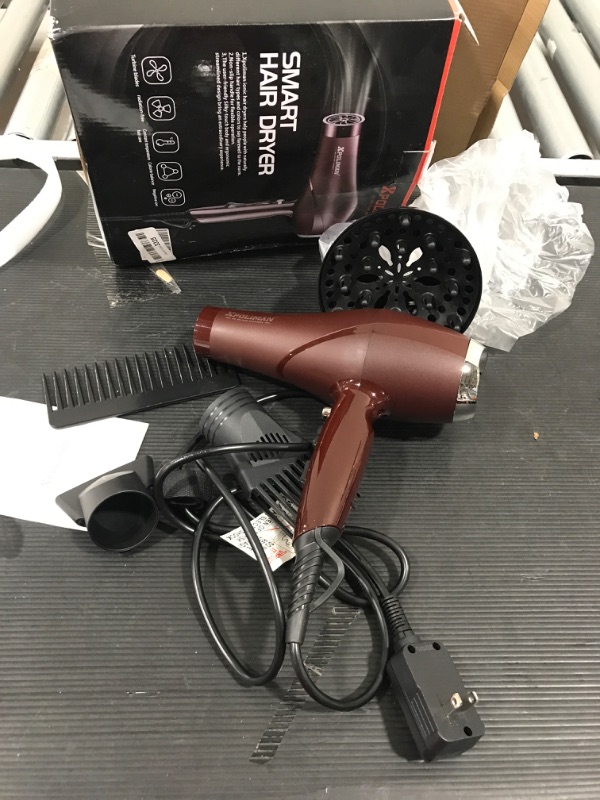 Photo 2 of 2000 Watt Hair Dryers, Professional Salon Hair Dryer with AC Motor, Negative Ionic Blow Dryer with Diffuser Concentrator Comb, 2 Speed 3 Heat Settings, Low Noise Long Life Style-Brown/Purple