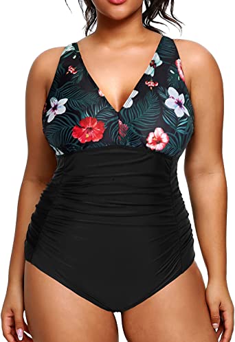 Photo 1 of Aqua Eve Women Plus Size One Piece Swimsuits V Neck Tummy Control Bathing Suits Retro Ruched Swimwear Size 12W 
