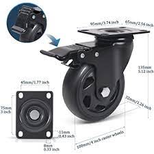 Photo 1 of 4 Inch Swivel Plate Caster Wheels, All Black Heavy Duty Casters Set of 4 with Brake,