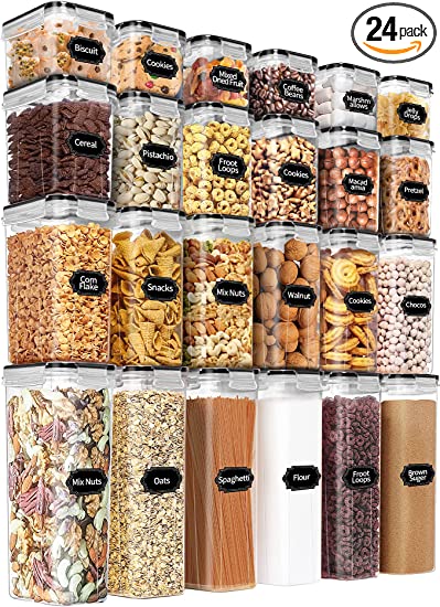 Photo 2 of Airtight Food Storage Containers Set with Lids - 24 PCS, BPA Free Kitchen and Pantry Organization, PRAKI Plastic Leak-proof Canisters for Cereal Flour & Sugar - Labels & Marker
