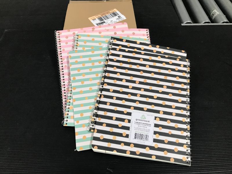 Photo 1 of College Ruled 1 Subject Spiral Notebook Confetti Stripe Black Stripes/Dots - greenroom 6PCS 
