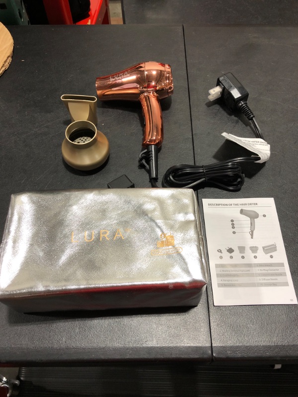 Photo 2 of LURA Mini Portable Travel Hair Dryer:Dual Voltage Small Lightweight Blow Dryer with EU Plug,1200W Compact Hairdryer with Folding Handle ,with Concentrator&Diffuser Attachment,for Women and Men