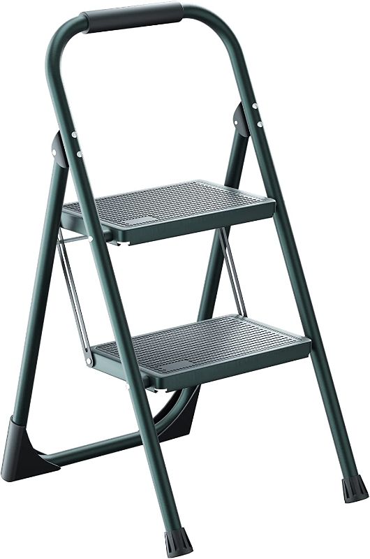 Photo 1 of ALPURLAD Step Ladder 2 Step Stool Folding Step Stools for Adults with Handgrip & Anti-Slip Sturdy and Wide Pedal 330lbs Stepladder Multi-Use for Household & Office Foldable Step Stool
