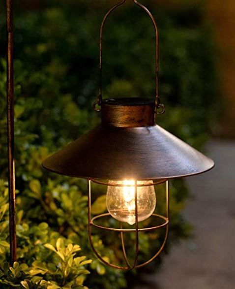 Photo 1 of 2Pack Solar Metal Hanging Lantern with Shepherd Hook Outdoor Led Garden Lights Brushed Copper
