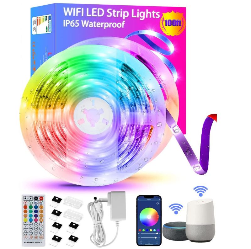 Photo 1 of 100ft Led Strip Lights Waterproof, Tendist Outdoor WiFi Led Light Strips Compatible with Alexa and Google Assistant, Smart APP and Remote Control RGB LEDs Lights for Bedroom, Room Light Decor
