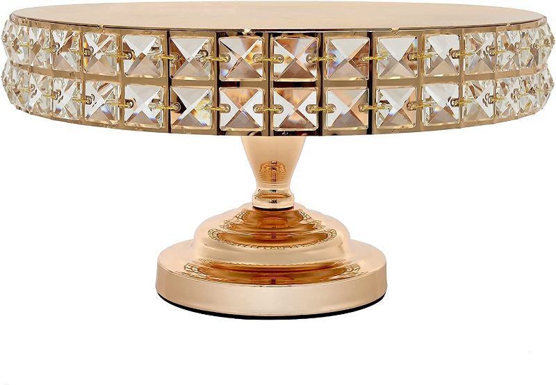 Photo 1 of 12 Inch Gold Decorative Metal Pedestal Cake Serving Stand Centerpiece Riser with Genuine Mineral Crystals- Perfect for Weddings, Birthdays and Special Occasions (Gold, 12")
