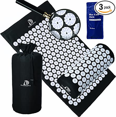 Photo 1 of Acupressure Mat and Pillow Massage Set - by DoSensePro + Gel Pack - Acupressure Mattress for Neck and Back Pain - Relieve Sciatic, Headaches, Aches at Pressure Points - Natural Sleeping Aid (Black)
