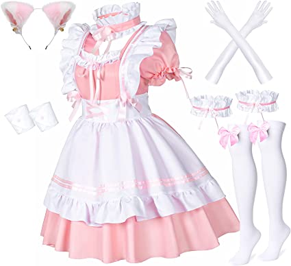 Photo 1 of Anime French Maid Apron Lolita Fancy Dress Cosplay Costume Furry Cat Ear Gloves Socks Set
Size 5XL 