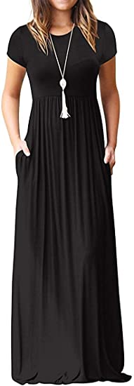 Photo 1 of AUSELILY Women Short Sleeve Loose Plain Casual Long Maxi Dresses with Pockets Size XL 
