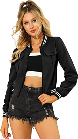 Photo 1 of Allegra K Women's Zip Up Bomber Jackets Long Sleeves Casual Motor Biker Coat LARGE 