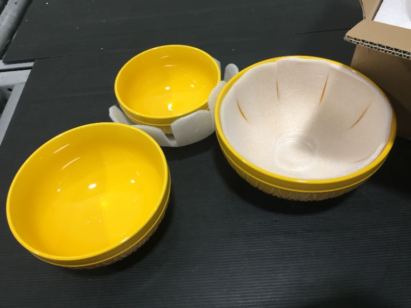 Photo 3 of AVLA 3 Pack Porcelain Mixing Bowls for Kitchen, 3/1.8/1.2 Qt Ceramic Large Serving Salad Soup Bowl Set, Deep Nesting Bowl for Space Saving, Microwave and Dishwasher Safe, Yellow
