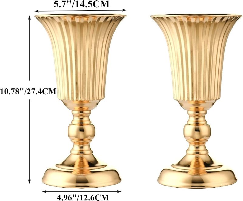 Photo 1 of 2 Pcs/Set Tabletop Metal Wedding Flower Trumpet Vase, Table Decorative Centerpiece, Artificial Flower Arrangements for Anniversary Ceremony Party Birthday Event Aisle Home Decoration (Gold, 2XM)
