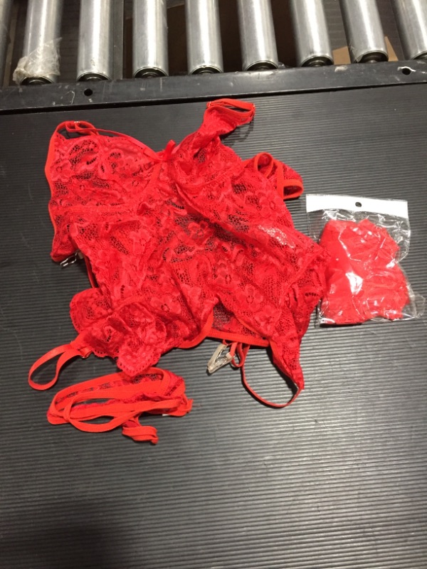 Photo 1 of Aranmei Women Lingerie sets with Garter Belt and Stockings Sexy Babydoll Lace Teddy Bodysuit Small 