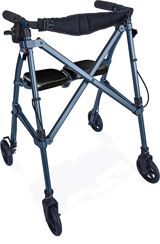 Photo 1 of Able Life Space Saver Rollator, Lightweight Folding Mobility Rolling Walker for Seniors and Adults, 6-inch Wheels, Locking Brakes, and Padded Seat with Backrest, Cobalt Blue

