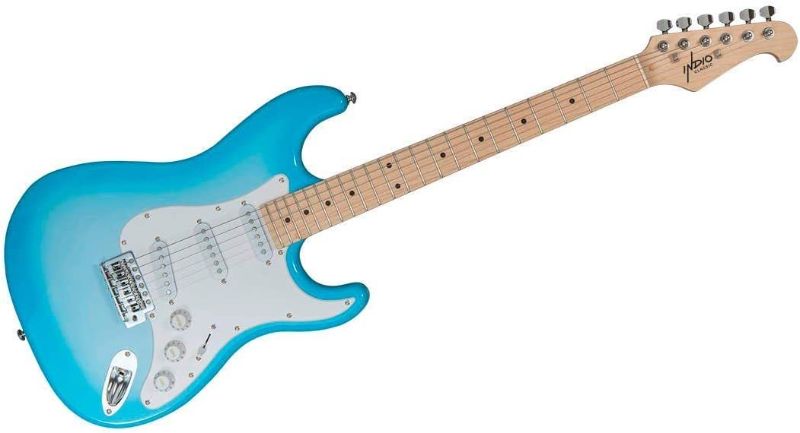 Photo 1 of Monoprice Cali Classic Electric Guitar - Blue Burst, 6 Strings, Double-Cutaway Solid Body, Right Handed, SSS Pickups, Full-Range Tone, with Gig Bag, Perfect for Beginners - Indio Series
