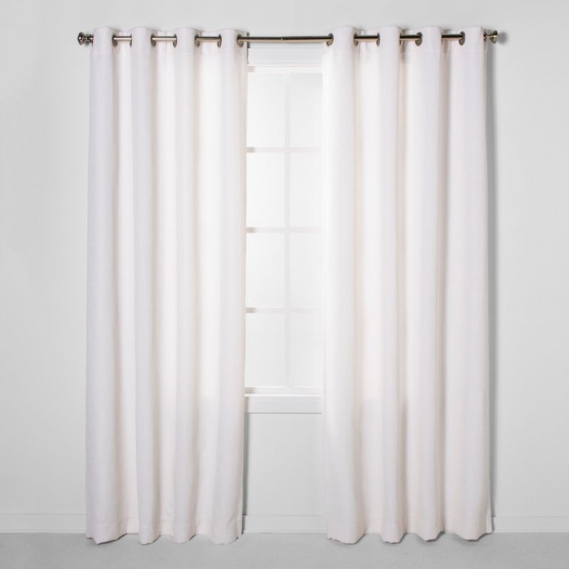 Photo 1 of 1pc 50"x84" Light Filtering Luster Basket Weave Curtain Panel Cream - Project 62™
