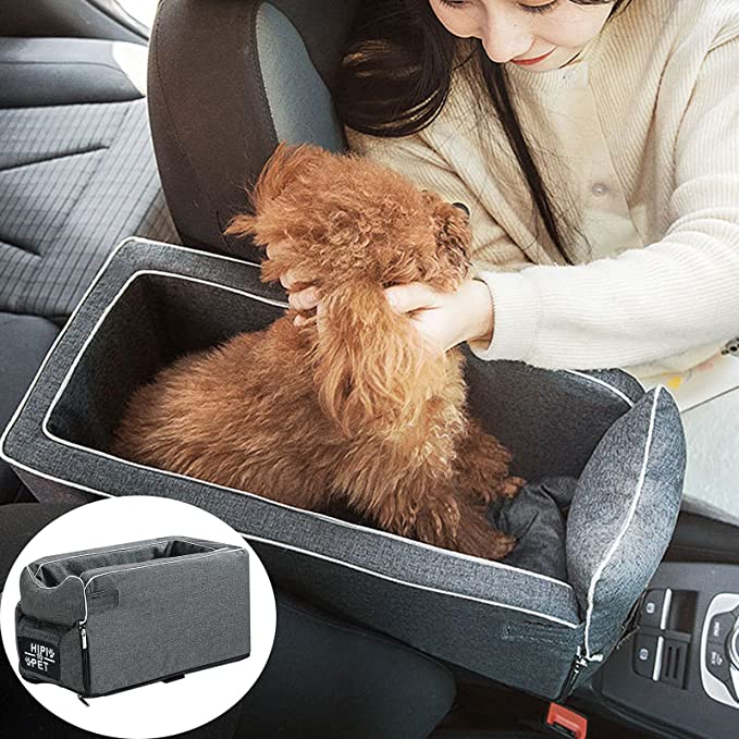 Photo 1 of Pet Bed for Car Travel,Small Dog/Cat Booster Seat ON Car,Car Center Console Puppy Booster Armrest Pet Carrier Bed for Small Pets,Safety Tethers Included , Suitable for Most Car
