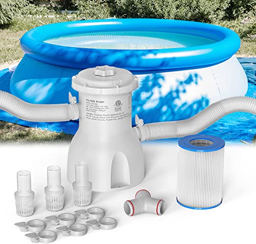 Photo 1 of 300 Gallons Pool Filter Pump Above Ground, Swimming Pool Filter Cartridge Pump, Electric Pool Water Pump Filter for Pools Sand Cleaning Tool Set
