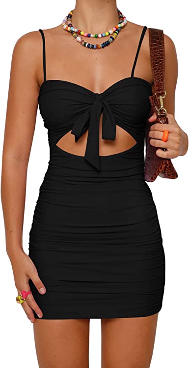 Photo 1 of BORIFLORS Women's Sexy Bodycon Cut Out Ruched Backless Spaghetti Strap Mini Club Party Dresses
L 