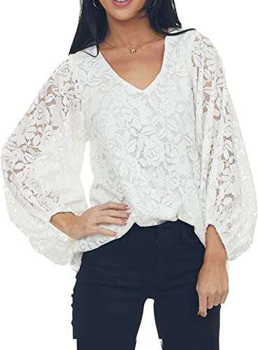 Photo 1 of Allimy Women's V Neck Long Bubble Sleeve Tops Floral Lace Casual Loose Blouses T Shirts
XL 